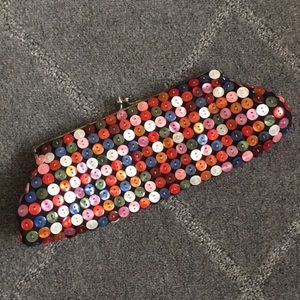 Fun quirky colorful button clutch